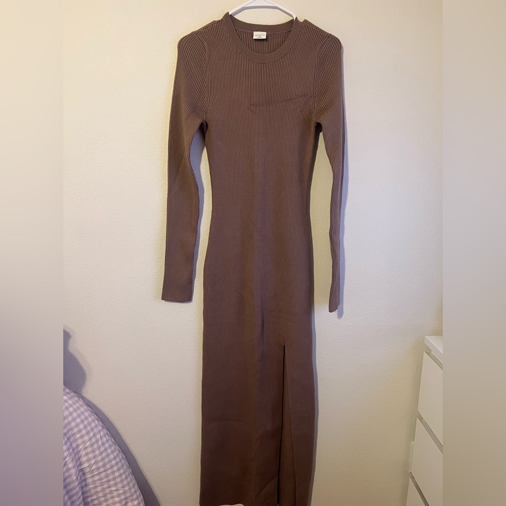 Abercrombie & Fitch Brown Long Sleeve Ribbed Sweater Dress